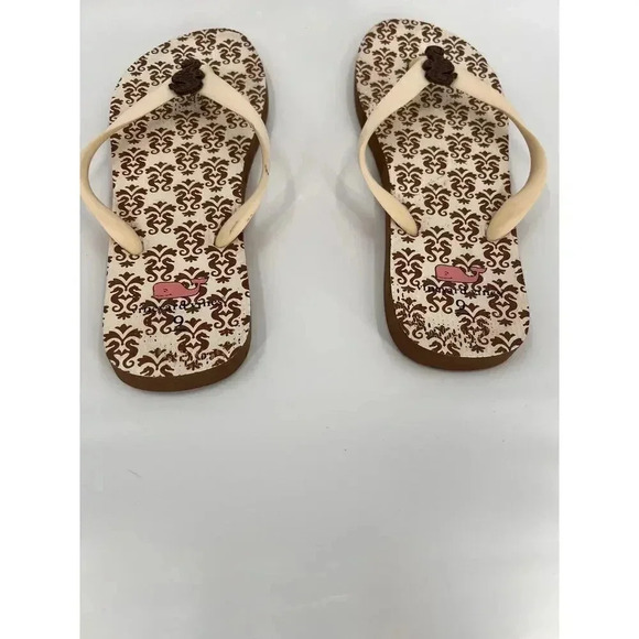 VINEYARD VINES FLIP FLOPS WOMENS SIZE 10 SEA HORSE BROWN/WHITE SANDALS - Picture 5 of 7